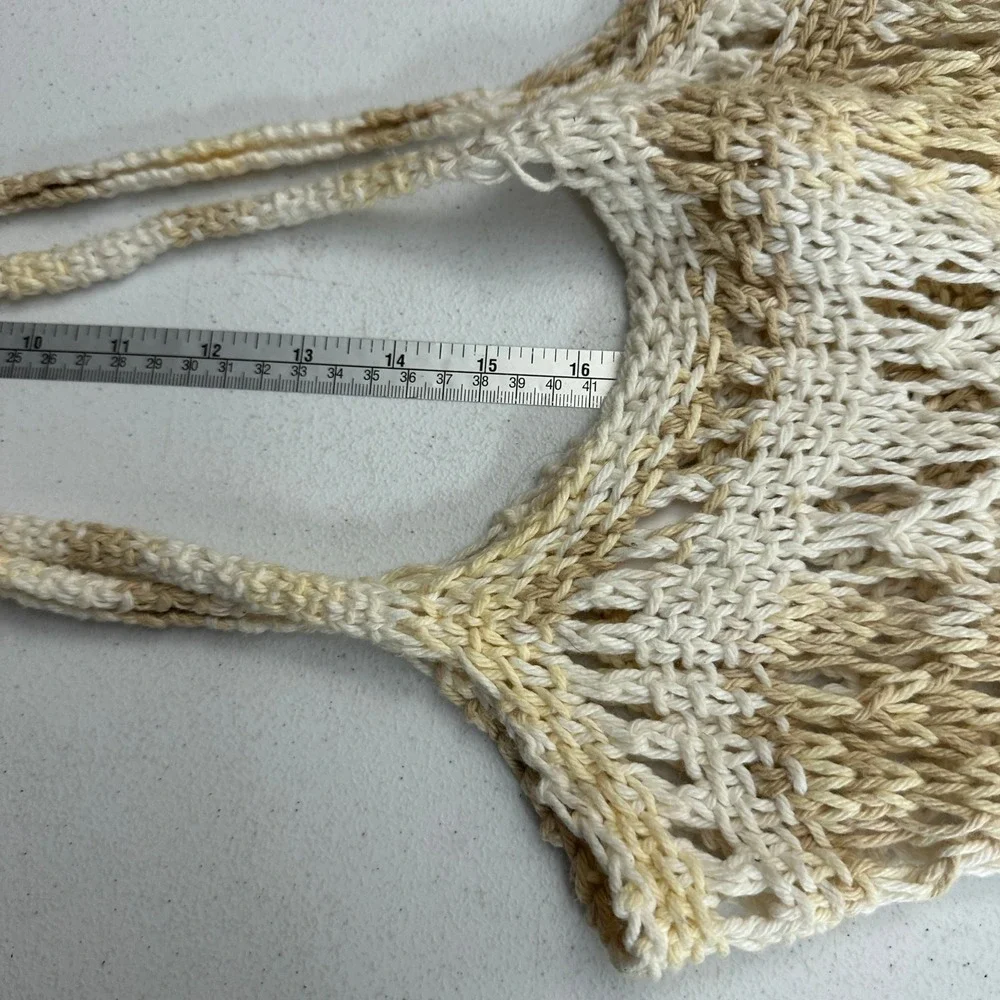 Womens Handmade Crochet Macrame Market Bag Reusable Minimalist Net Picnic Earthy